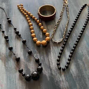 Black and Gold Bead Necklace Set - Women Jewelry